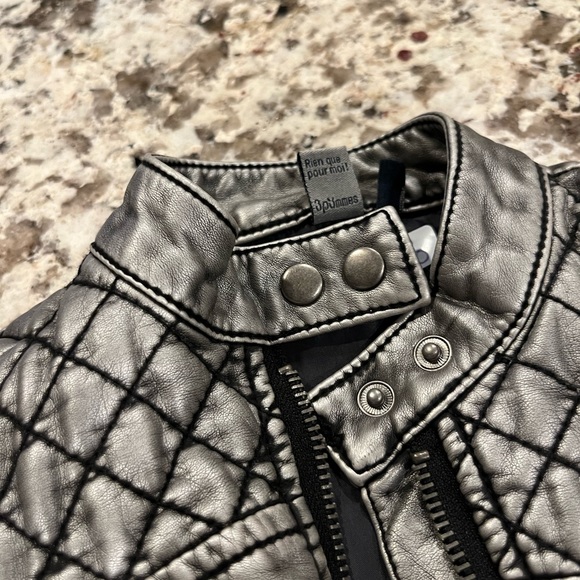Stunning 3pommes faux-leather moto quilted metallic jacket, size 2/3 98cm - Picture 8 of 9